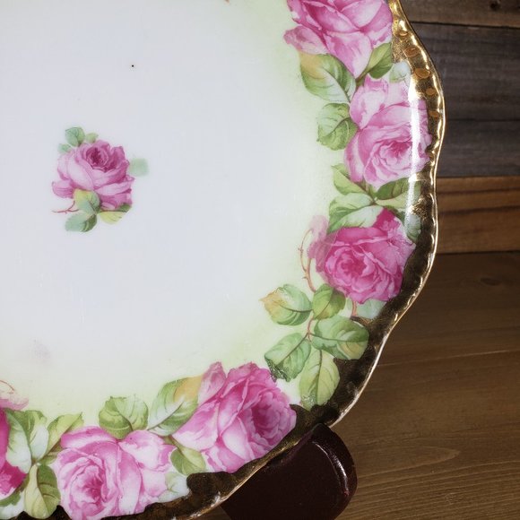 Vintage Wheelock China Plate Austria Decorative Roses Gold Trim Distressed - Picture 5 of 14